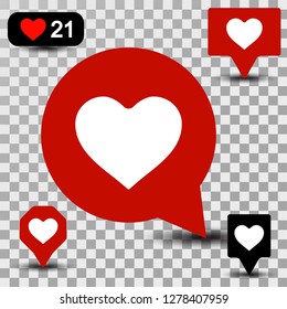 Like, Favorite, Follow Icon for Web Design. Set of Vector Signs Isolated on Transparent Background