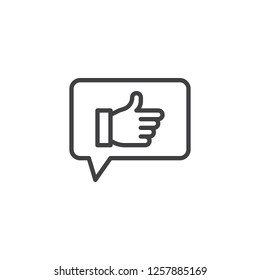 Like feedback outline icon. linear style sign for mobile concept and web design. Thumb up speech bubble simple line vector icon. Symbol, logo illustration. Pixel perfect vector graphics