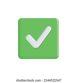 Like or fix symbol icon isolated white background, checkmark button, mobile app icon. 3D rendering illustration.