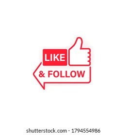 Like and follow icon. Thumbs Up. Social network symbol in flat style with shadow. Vector on isolated white background. EPS 10.