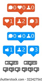 Like, follower, comment, heart notification icons. Vector, eps10, template.