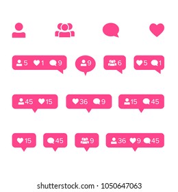 Like, follower, comment icon set. Vector illustration.