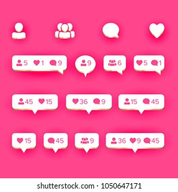 Like, follower, comment icon set. Vector illustration.