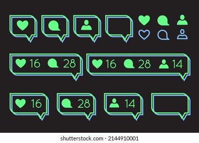 Like, Follower, Comment Icon Set. Trendy Style.