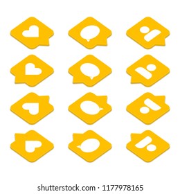 Like, follower and comment icons set. Social media notification icon in isometric. Social network app signs. Bubbles new counter notifications. Flat, simple style. Vector illustration EPS 10.