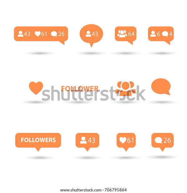 例えば フォロワー コメントアイコン 吹き出し フォロワーアイコン ハートロゴ オレンジの色と影 ロゴトークバブルセット ベクターインターネットボタンテンプレート ソーシャルメディアエレメントフラットデザインコレクション のベクター画像素材