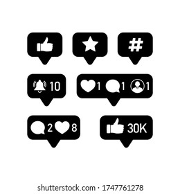 Como, seguidor, comentar iconos. Ilustración vectorial. Vector de fondo blanco aislado. EPS 10.
