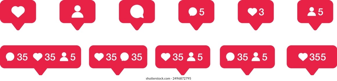 Like, follower and comment set button on transparent background. Social media icons. Мector illustration for web app. Vector EPS 10