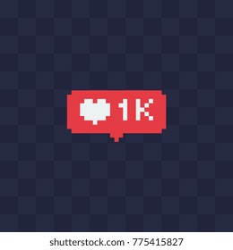 Tipo, ícone de seguidor. Arte de pixel. Notificação das redes sociais do coração. Design do site. 8-bit. Ilustrações vetoriais abstratas isoladas de pixel art.