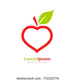 I like fruits conceptual icon, apple and heart combination isolated on white background