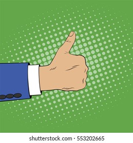 Like gesture. Hand showing thumbs up. Comic style. Vector