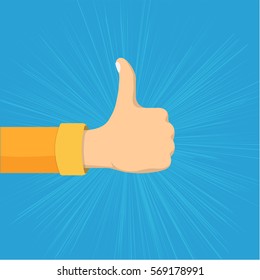 Like gesture. Hand showing thumbs up. Flat cartoon style colorful vector illustration.
