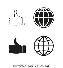 Like and Globe Icon Set. Approval and worldwide vector illustration. EPS 10.