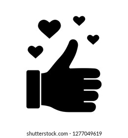 Like glyph icon. Silhouette symbol. Thumbs up. Good, nice, ok hand gesture. Social media voting. Accept button. Rating, ranking. Negative space. Vector isolated illustration