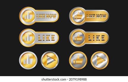 Como botón de oro. Con efecto brillante y el símbolo del pulgar hacia arriba. Plantilla de iconos de lujo y premium