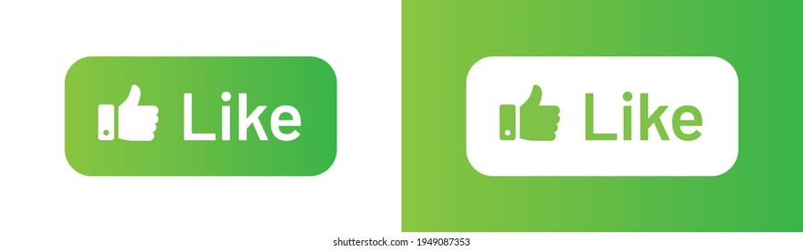 Like green button vector illustration with thumbs up.