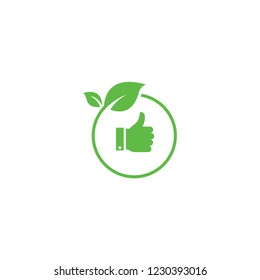 Like green logo or icon vector design template, thumbs and leaves, green color, healthy food, healthy environment, healthy life, healthy people