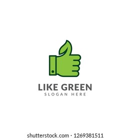 Like green logo or icon vector design template, thumbs and leaves, green color, healthy food, healthy environment, healthy life, healthy people