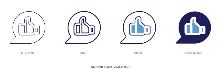 Like hand icon in 4 different styles. Thin Line, Line, Bold, and Bold Line. Duotone style. Editable stroke.