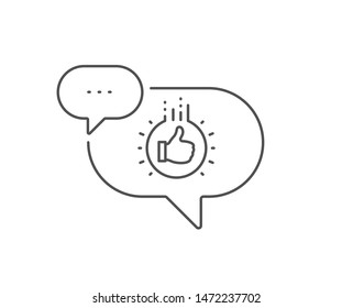 Like hand line icon. Chat bubble design. Thumbs up finger sign. Brand ambassador gesture symbol. Outline concept. Thin line like hand icon. Vector