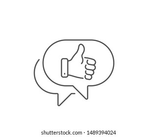 Like hand line icon. Chat bubble design. Thumbs up finger sign. Gesture symbol. Outline concept. Thin line like hand icon. Vector