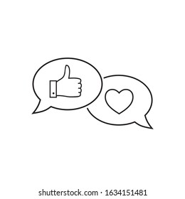 Like hand line icon. Chat bubble design. Thumbs up finger sign. Brand ambassador gesture symbol. Outline concept. Thin line like hand icon. Vector