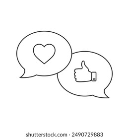 Like hand line icon. Chat bubble design. Thumbs up finger sign. Brand ambassador gesture symbol. Outline concept. Thin line like hand icon. Vector