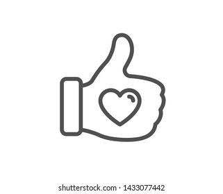 Like hand line icon. Thumbs up finger sign. Brand ambassador gesture symbol. Quality design element. Linear style like hand icon. Editable stroke. Vector