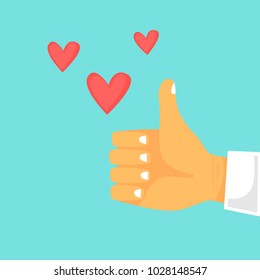 Like hand shows thumbs up. Flat design vector illustration.