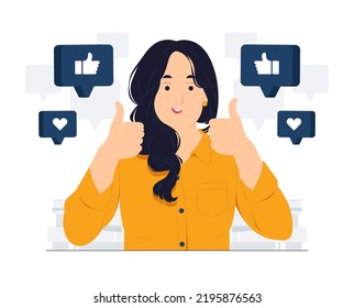 Like hand sign, feedback, public approval, joy, success, happiness, and thumbs up concept illustration