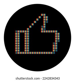 como icono de símbolo de mano, estilo de píxel digital, ilustración vectorial con fondo de círculo