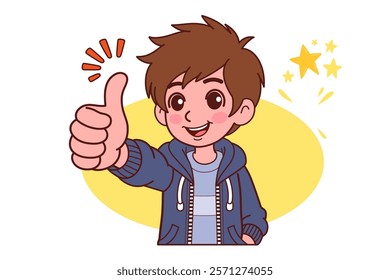 Like. Happy young man raises thumbs up agrees with something or gives positive reply recommends advertisement good. 