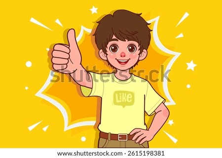 Like. Happy young man raises thumbs up agrees with something or gives positive reply recommends advertisement good. 