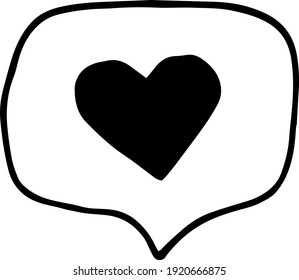 wie das Herz im Cloud-Symbol, Aufkleber. Skizze handgezeichnet doodle Stil. Vektorgrafik, Minimalismus, Monochrom. soziale Medien, Symbol