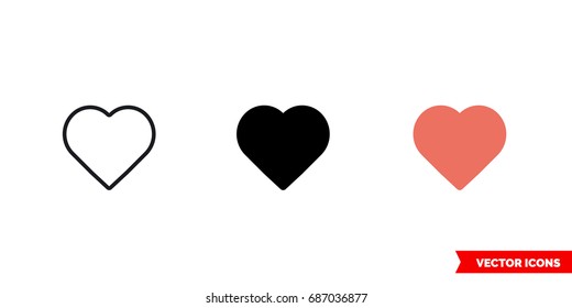 Like heart icon of 3 types: color, black and white, outline. Isolated vector sign symbol.