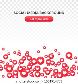 Like heart icon background, red round symbol for social media network, streaming, chat and videochat. Like background and banner in flat style. Vector illustration.