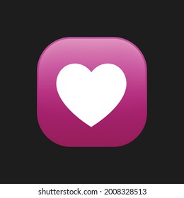Like heart icon isolated on purple background 3d rendering. Love icon buttons for Social Network, Chat, Vote or Mobile app. 3d illustration Valentines Day greeting card template minimal concept.
