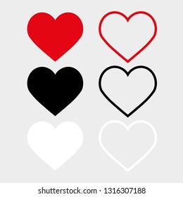 Like and Heart icon. Live stream video, chat, likes. Social nets like red heart web buttons isolated on white background.Valentines Day. Vector illustaration.