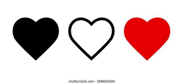 Like and Heart icon. Live stream video, chat, likes. Social nets like red heart web buttons isolated on white background. Valentines Day. Vector illustration.