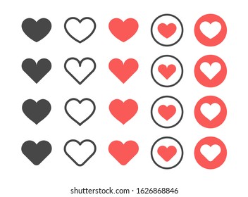 Like and Heart icon. Red and black heart web buttons isolated on white background. Valentines Day. Vector illustaration.