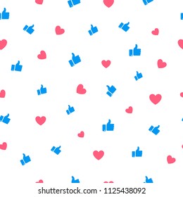 Like and heart icon seamless pattern background. Vector illustration.