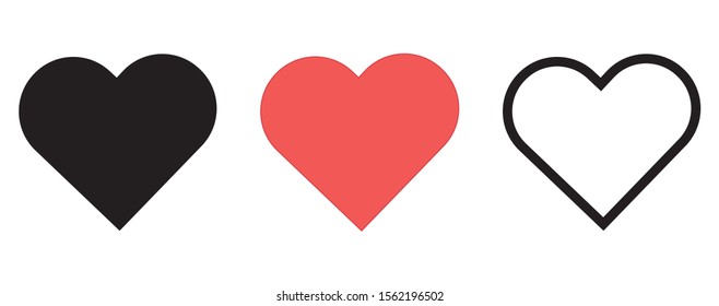 Like, heart icon, set isolated on white background. Valentine's Day. Vector illustration