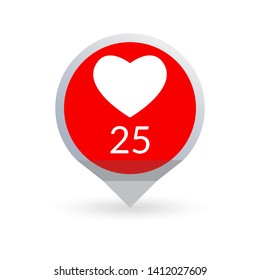 Like Heart icon. Social media button. Like counter notification. Vector illustration.