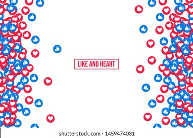 Like and heart icons background, vector illustration