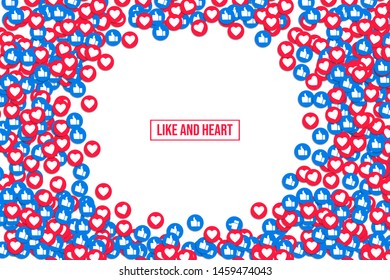 Like and heart icons background, vector illustration