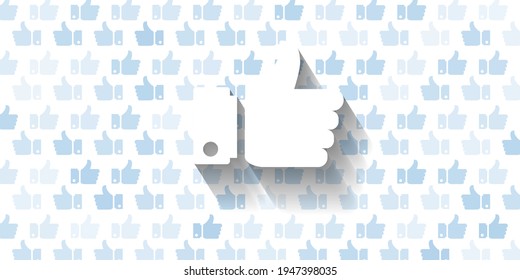 Like and heart icons vector background. Social nets blue thumb up like and red heart web buttons on white background for video template live stream video chat design template