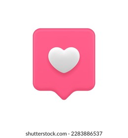 Like heart internet notice social media communication virtual notification 3d icon realistic vector