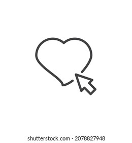 Like heart line icon. linear style sign for mobile concept and web design. Heart with cursor arrow outline vector icon. Symbol, logo illustration. Vector graphics