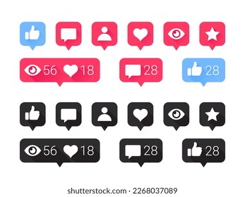 Like, heart, message bubble. Social network app icons. Social media functional icons. Vector images