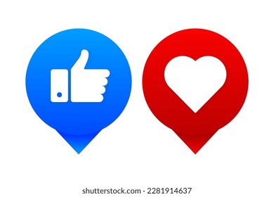Like and Heart sign for social media. Thumb up and Heart sign. Circle icon isolated on white background. Vector illustration.